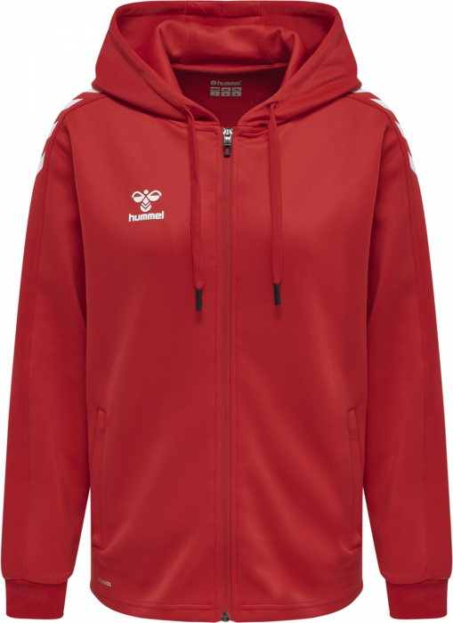 Hummel - Core Xk Poly Hoodie With Zipper Women - True Red & biały